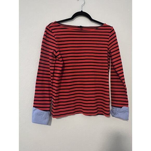J. Crew Red Striped Boatneck X Small Blue Cuffed Nautical Blouse Sweater - Picture 1 of 8